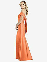 Front View Thumbnail - Portofino Orange Off-the-Shoulder Bow-Back Satin Trumpet Gown
