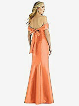 Rear View Thumbnail - Portofino Orange Off-the-Shoulder Bow-Back Satin Trumpet Gown