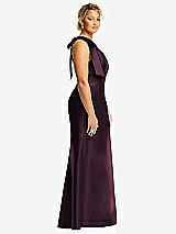 Alt View 5 Thumbnail - Deep Plum Bow One-Shoulder Satin Trumpet Gown