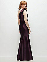 Side View Thumbnail - Deep Plum Bow One-Shoulder Satin Trumpet Gown