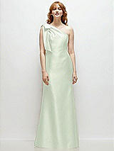 Front View Thumbnail - Mint Green Bow One-Shoulder Satin Trumpet Gown