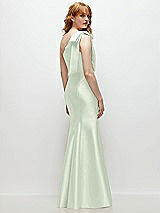 Side View Thumbnail - Mint Green Bow One-Shoulder Satin Trumpet Gown