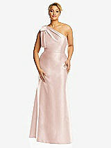 Alt View 4 Thumbnail - Blush Bow One-Shoulder Satin Trumpet Gown