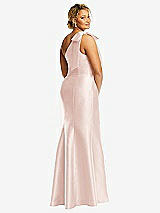 Alt View 6 Thumbnail - Blush Bow One-Shoulder Satin Trumpet Gown