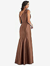 Alt View 2 Thumbnail - Cognac Bow One-Shoulder Satin Trumpet Gown