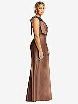 Alt View 5 Thumbnail - Cognac Bow One-Shoulder Satin Trumpet Gown