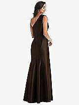Alt View 2 Thumbnail - Espresso Bow One-Shoulder Satin Trumpet Gown