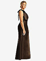Alt View 5 Thumbnail - Espresso Bow One-Shoulder Satin Trumpet Gown