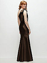 Side View Thumbnail - Espresso Bow One-Shoulder Satin Trumpet Gown