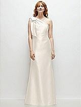 Front View Thumbnail - Ivory Bow One-Shoulder Satin Trumpet Gown