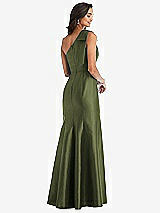 Alt View 2 Thumbnail - Olive Green Bow One-Shoulder Satin Trumpet Gown
