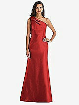 Alt View 1 Thumbnail - Poppy Red Bow One-Shoulder Satin Trumpet Gown