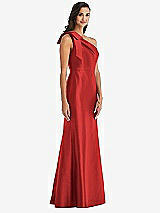 Alt View 3 Thumbnail - Poppy Red Bow One-Shoulder Satin Trumpet Gown