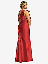 Alt View 6 Thumbnail - Poppy Red Bow One-Shoulder Satin Trumpet Gown