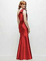 Side View Thumbnail - Poppy Red Bow One-Shoulder Satin Trumpet Gown