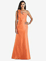 Alt View 1 Thumbnail - Portofino Orange Bow One-Shoulder Satin Trumpet Gown