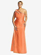 Alt View 4 Thumbnail - Portofino Orange Bow One-Shoulder Satin Trumpet Gown