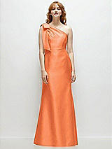 Front View Thumbnail - Portofino Orange Bow One-Shoulder Satin Trumpet Gown