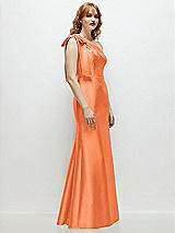 Rear View Thumbnail - Portofino Orange Bow One-Shoulder Satin Trumpet Gown