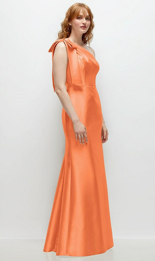 Back View - Portofino Orange Bow One-Shoulder Satin Trumpet Gown