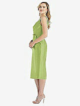 Side View Thumbnail - Mojito Sleeveless Bow-Waist Pleated Satin Pencil Dress with Pockets