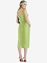Rear View Thumbnail - Mojito Sleeveless Bow-Waist Pleated Satin Pencil Dress with Pockets