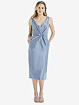 Front View Thumbnail - Cloudy Sleeveless Bow-Waist Pleated Satin Pencil Dress with Pockets