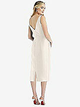 Rear View Thumbnail - Ivory Sleeveless Bow-Waist Pleated Satin Pencil Dress with Pockets