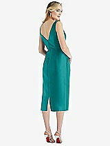 Rear View Thumbnail - Jade Sleeveless Bow-Waist Pleated Satin Pencil Dress with Pockets