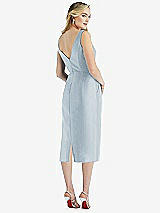 Rear View Thumbnail - Mist Sleeveless Bow-Waist Pleated Satin Pencil Dress with Pockets