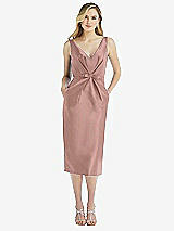 Front View Thumbnail - Neu Nude Sleeveless Bow-Waist Pleated Satin Pencil Dress with Pockets