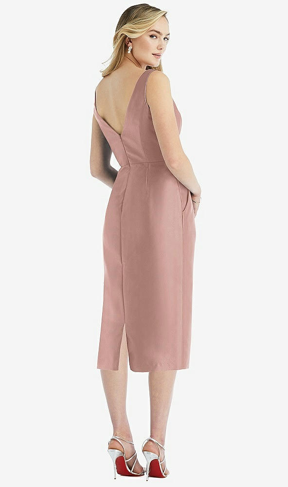 Back View - Neu Nude Sleeveless Bow-Waist Pleated Satin Pencil Dress with Pockets