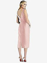 Rear View Thumbnail - Rose Sleeveless Bow-Waist Pleated Satin Pencil Dress with Pockets
