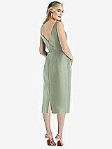 Rear View Thumbnail - Sage Sleeveless Bow-Waist Pleated Satin Pencil Dress with Pockets
