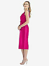 Side View Thumbnail - Think Pink Sleeveless Bow-Waist Pleated Satin Pencil Dress with Pockets