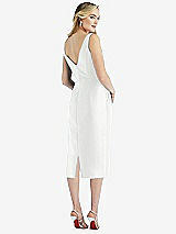 Rear View Thumbnail - White Sleeveless Bow-Waist Pleated Satin Pencil Dress with Pockets