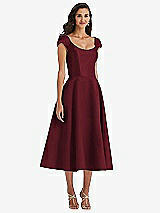 Front View Thumbnail - Cabernet Puff Cap Sleeve Full Skirt Satin Midi Dress