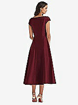Rear View Thumbnail - Cabernet Puff Cap Sleeve Full Skirt Satin Midi Dress