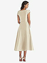 Rear View Thumbnail - Champagne Puff Cap Sleeve Full Skirt Satin Midi Dress