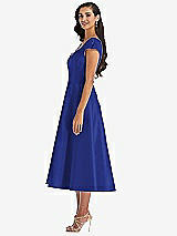 Side View Thumbnail - Cobalt Blue Puff Cap Sleeve Full Skirt Satin Midi Dress
