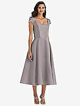 Front View Thumbnail - Cashmere Gray Puff Cap Sleeve Full Skirt Satin Midi Dress