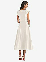 Rear View Thumbnail - Ivory Puff Cap Sleeve Full Skirt Satin Midi Dress
