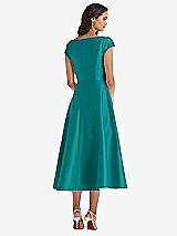 Rear View Thumbnail - Jade Puff Cap Sleeve Full Skirt Satin Midi Dress