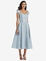 Front View Thumbnail - Mist Puff Cap Sleeve Full Skirt Satin Midi Dress