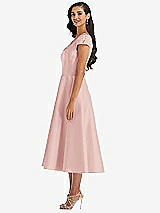 Side View Thumbnail - Rose Puff Cap Sleeve Full Skirt Satin Midi Dress