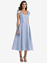Front View Thumbnail - Sky Blue Puff Cap Sleeve Full Skirt Satin Midi Dress