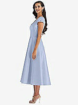 Side View Thumbnail - Sky Blue Puff Cap Sleeve Full Skirt Satin Midi Dress