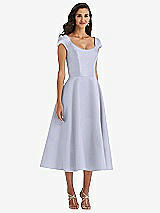 Front View Thumbnail - Silver Dove Puff Cap Sleeve Full Skirt Satin Midi Dress