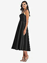 Side View Thumbnail - Black Tie-Neck Halter Full Skirt Satin Midi Dress