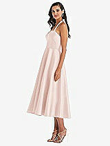 Side View Thumbnail - Blush Tie-Neck Halter Full Skirt Satin Midi Dress
